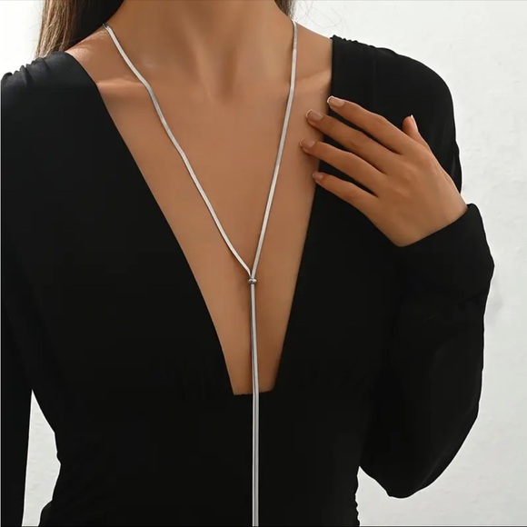 Gold Plated Lariat Necklace- Stainless Steel Adjustable Y-shaped tassel chain - Picture 6 of 10